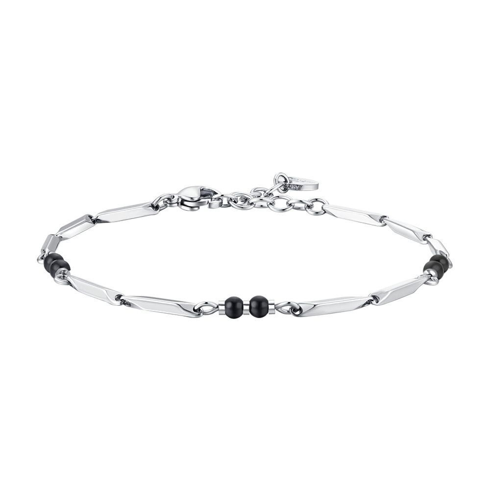 Luca Barra Bracciale Acciaio e Agata Nera