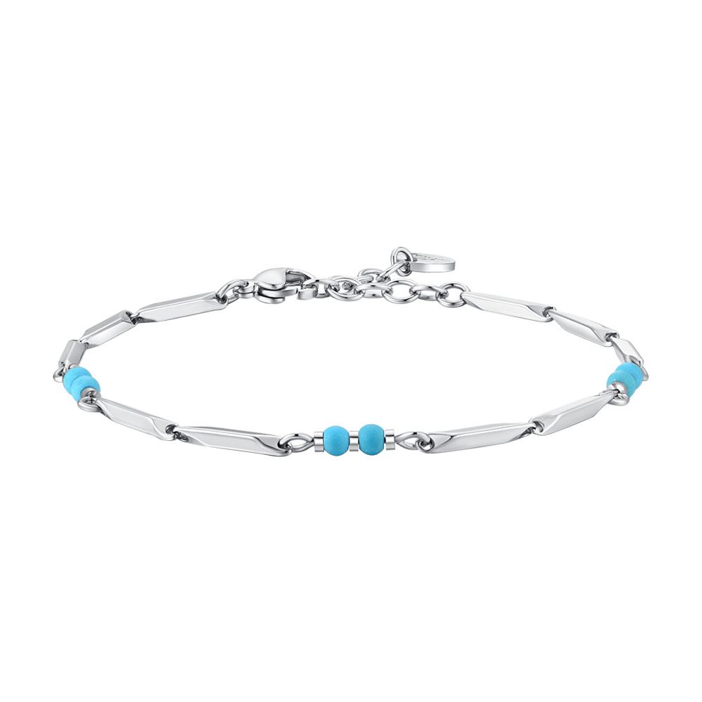 Luca Barra Bracciale Acciaio e Pietre Turchesi