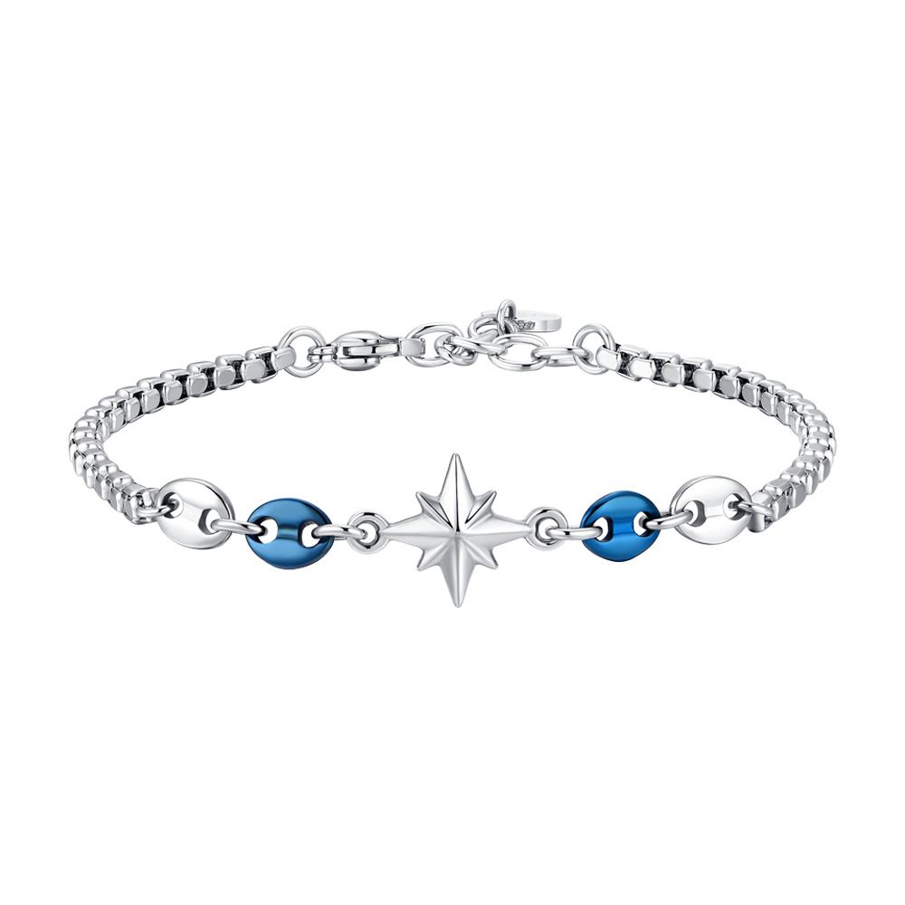 Luca Barra Bracciale Acciaio Ip Blu e Rosa dei Venti