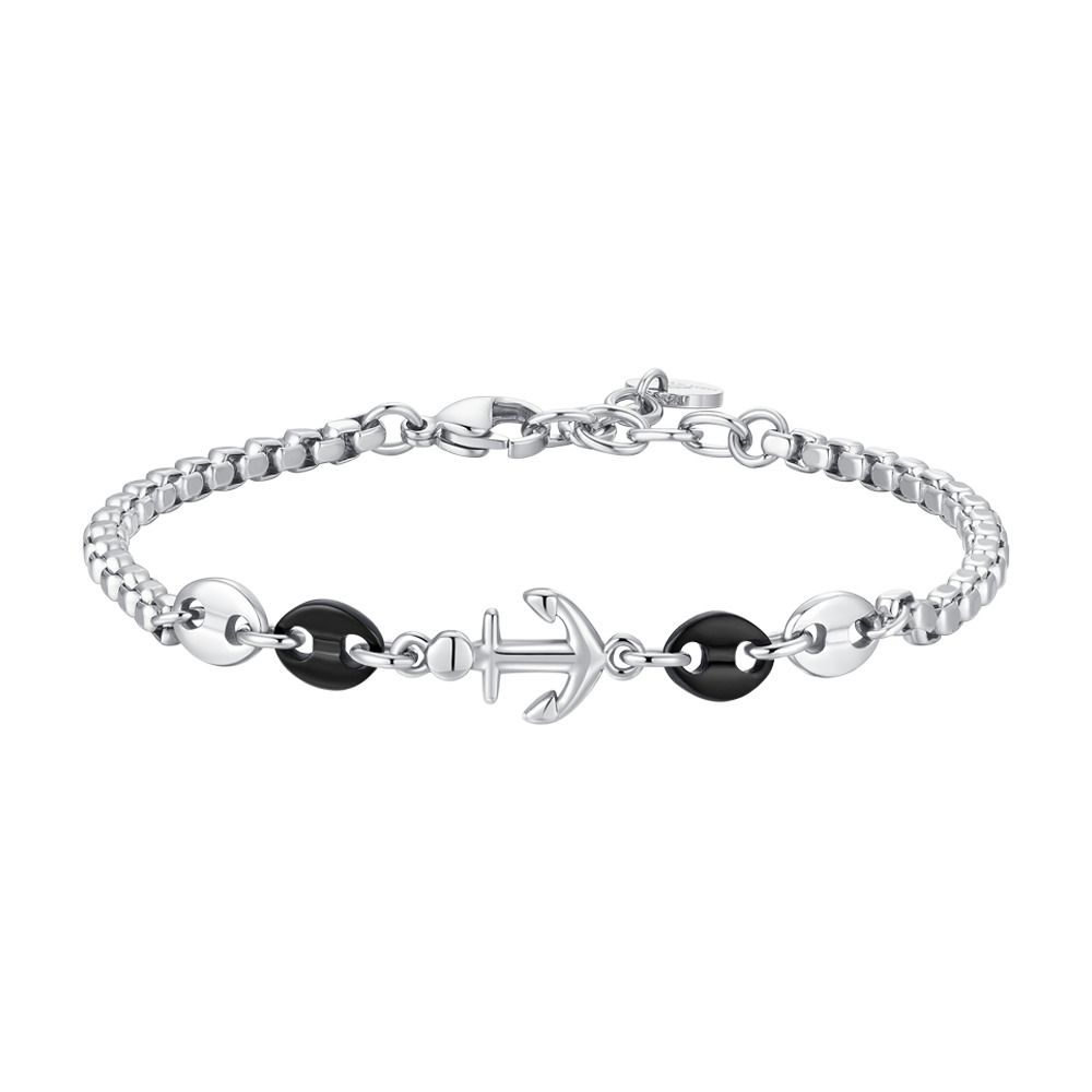 Luca Barra Bracciale Acciaio Ip Nero e Ancora