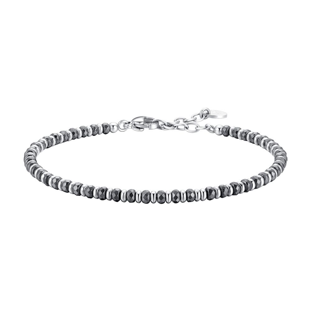 Luca Barra Bracciale Acciaio e sfere Ematite