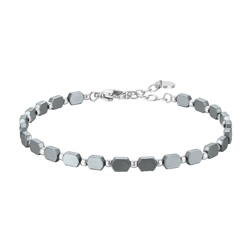 Luca Barra Bracciale Acciaio con Ematite Grigia