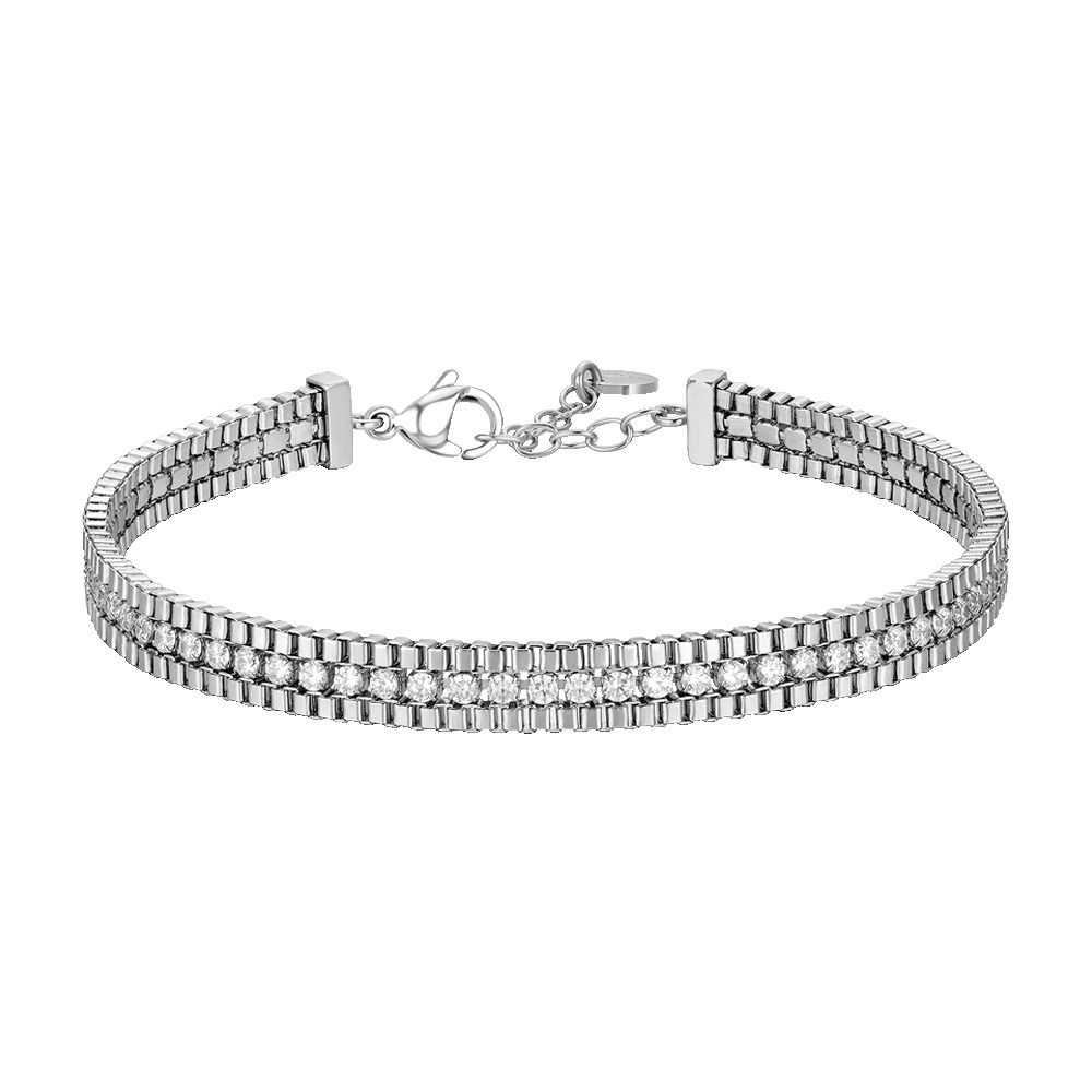 Luca Barra Bracciale Acciaio con Zirconi Bianchi