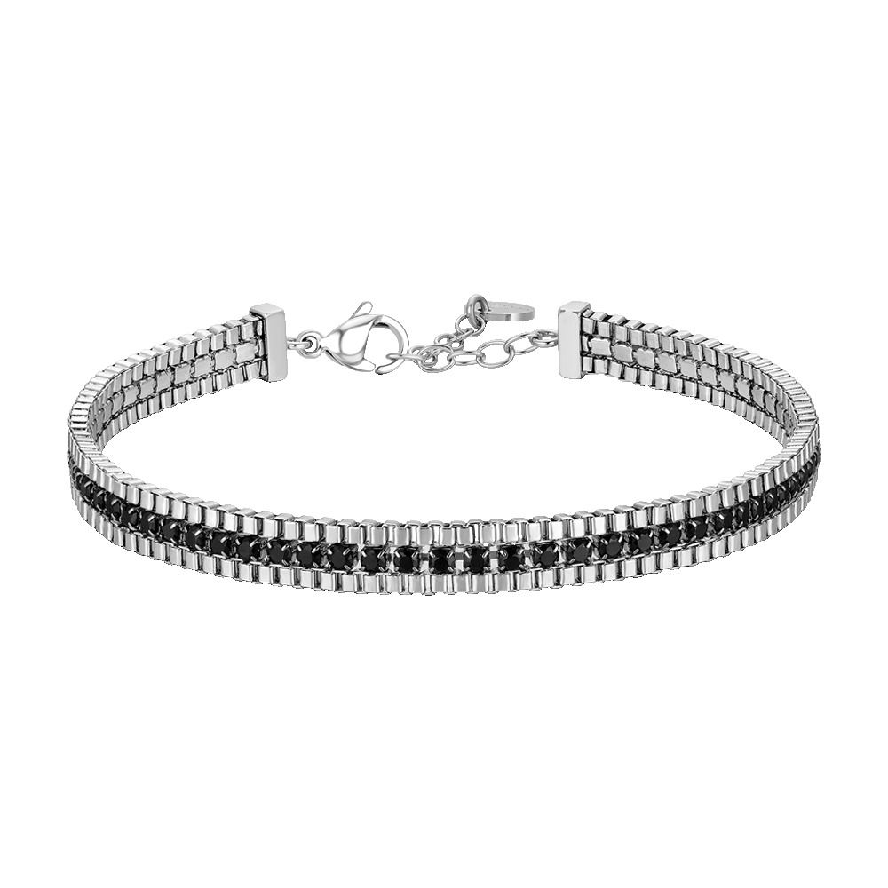 Luca Barra Bracciale Acciaio con Zirconi Neri