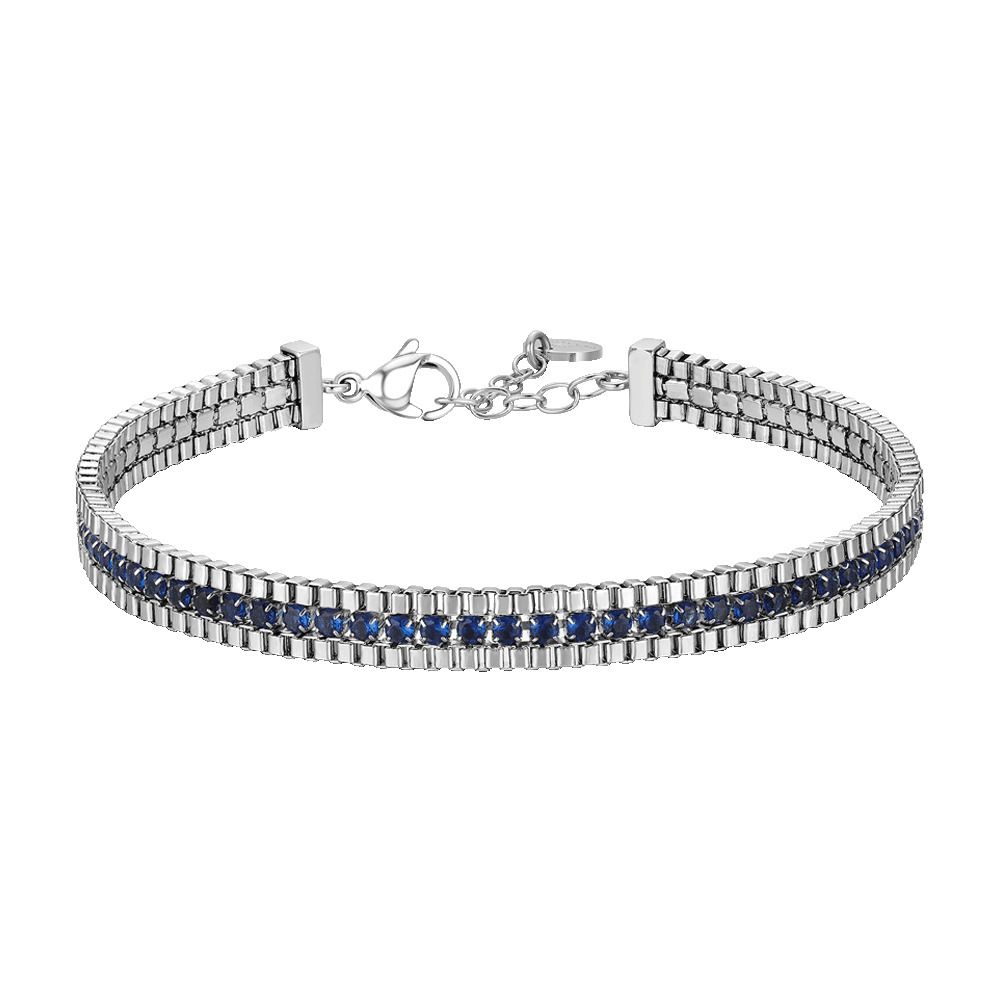 Luca Barra Bracciale Acciaio con Zirconi Blu