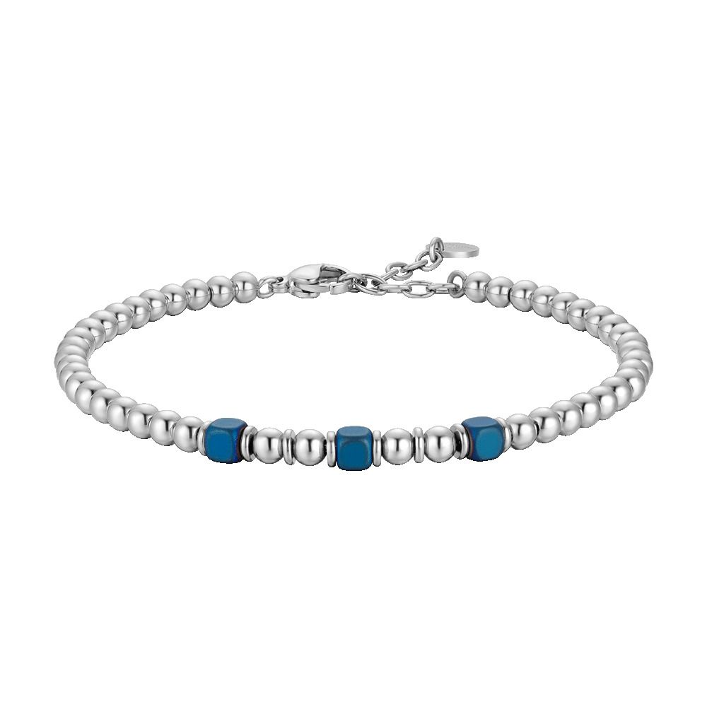 Luca Barra Bracciale Sfere Acciaio ed Ematite Blu