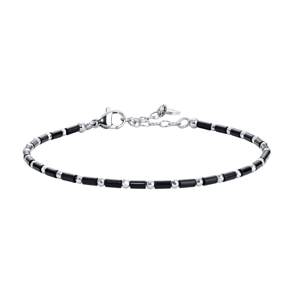 Luca Barra Bracciale Acciaio Ematite e Agata Nera