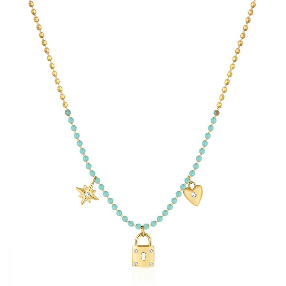 Brosway Collana Donna Acciaio Gold Smalto Turchese e Lucchetto