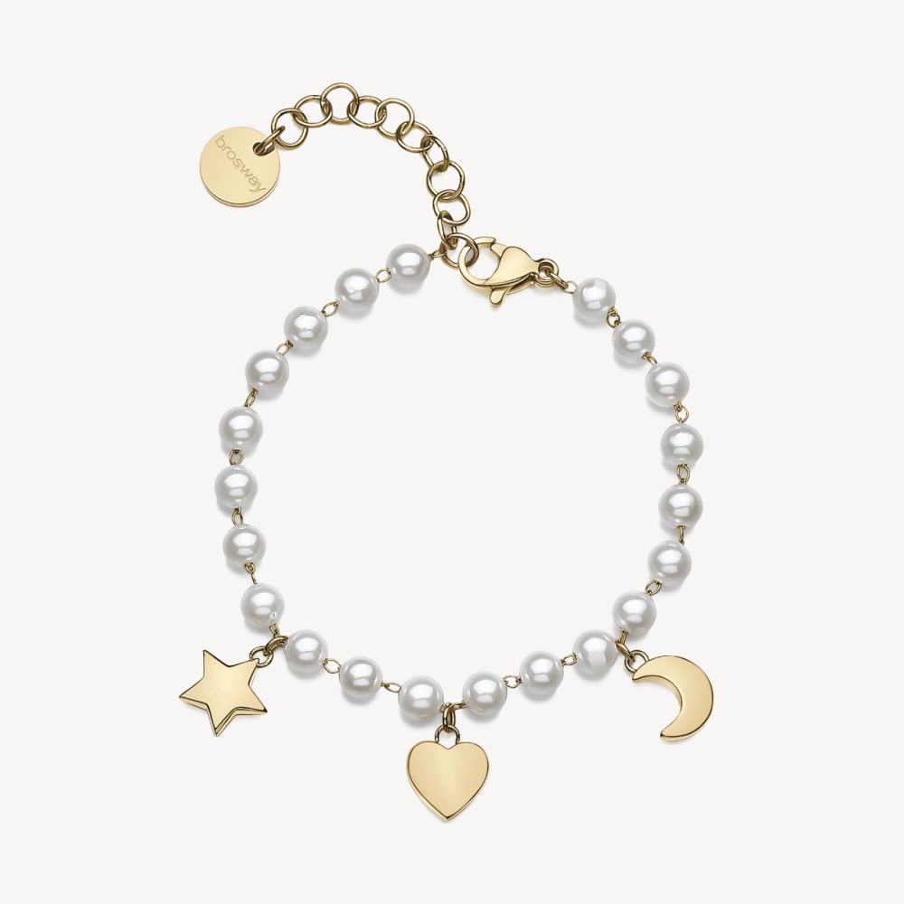 Brosway Bracciale Acciaio Gold Perle Cuore Stella e Luna Chant