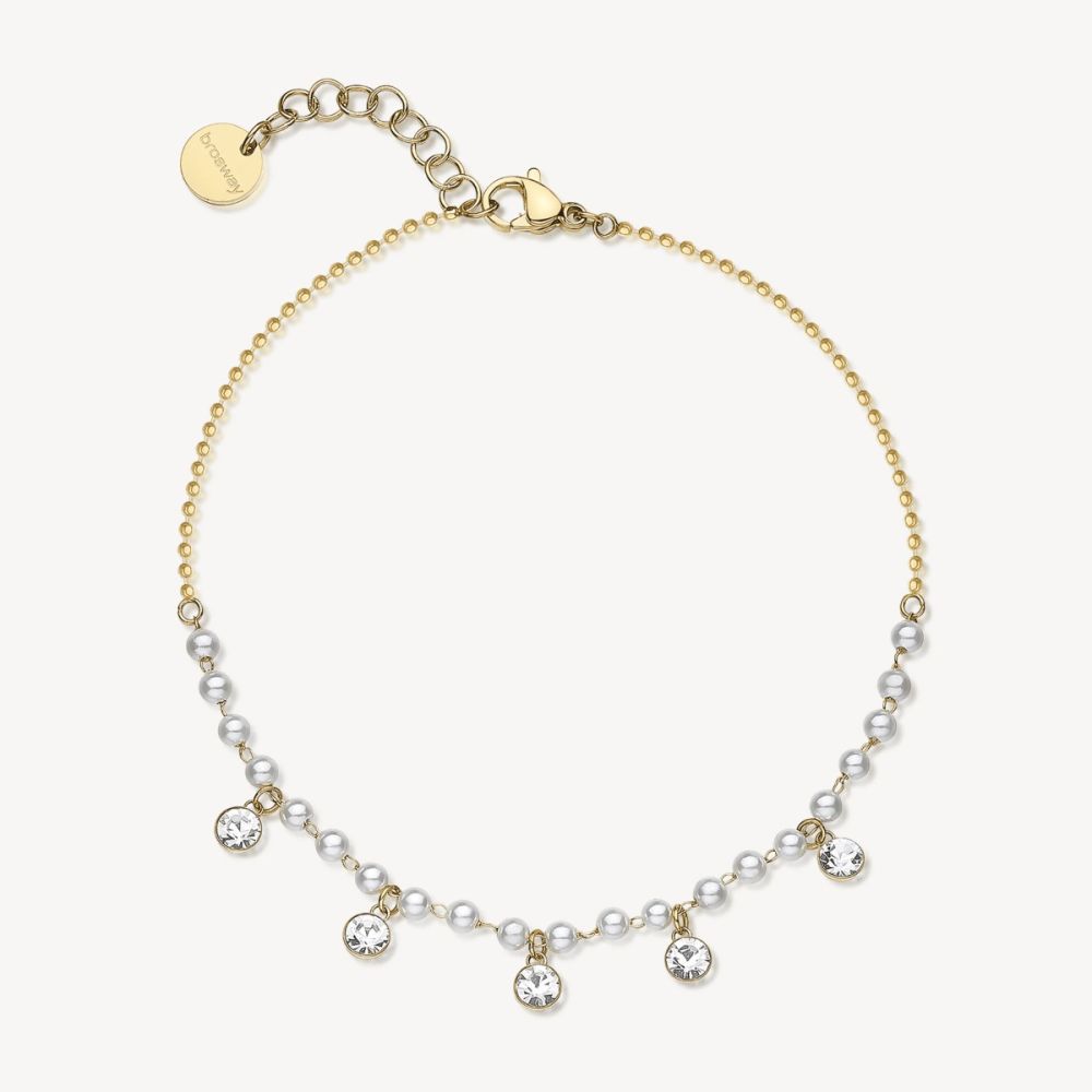 Brosway Cavigliera Acciaio Gold Perle e Cristalli Chant