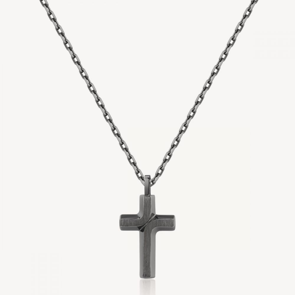 Brosway Collana Uomo Acciaio Rutenio Croce Satinata Backliner