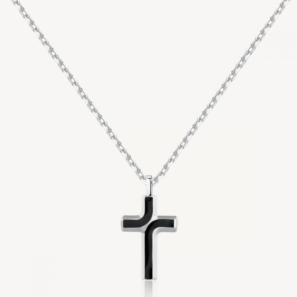 Brosway Collana Uomo Acciaio Croce Smalto Nero Backliner