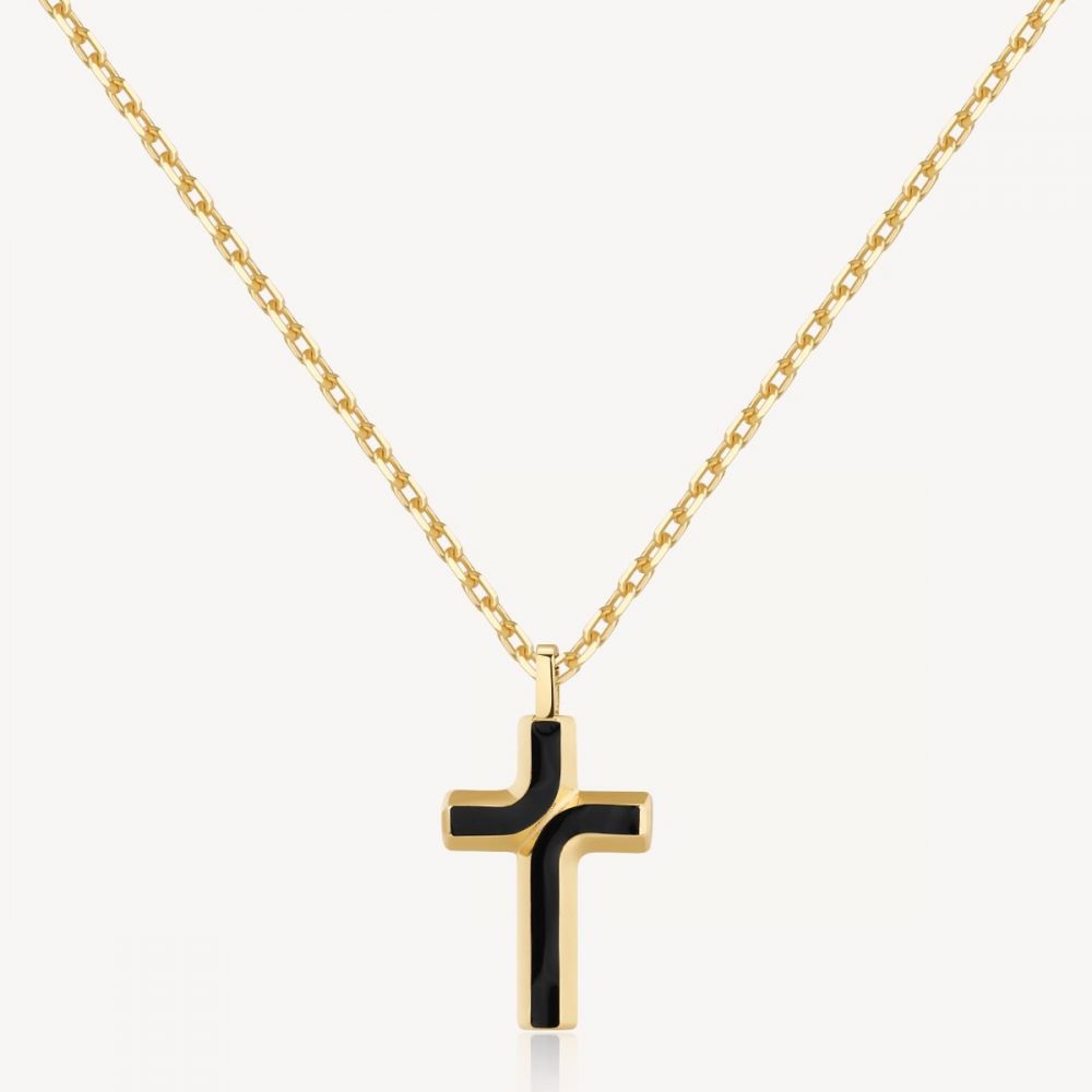 Brosway Collana Uomo Acciaio Gold Croce Smalto Nero Backliner