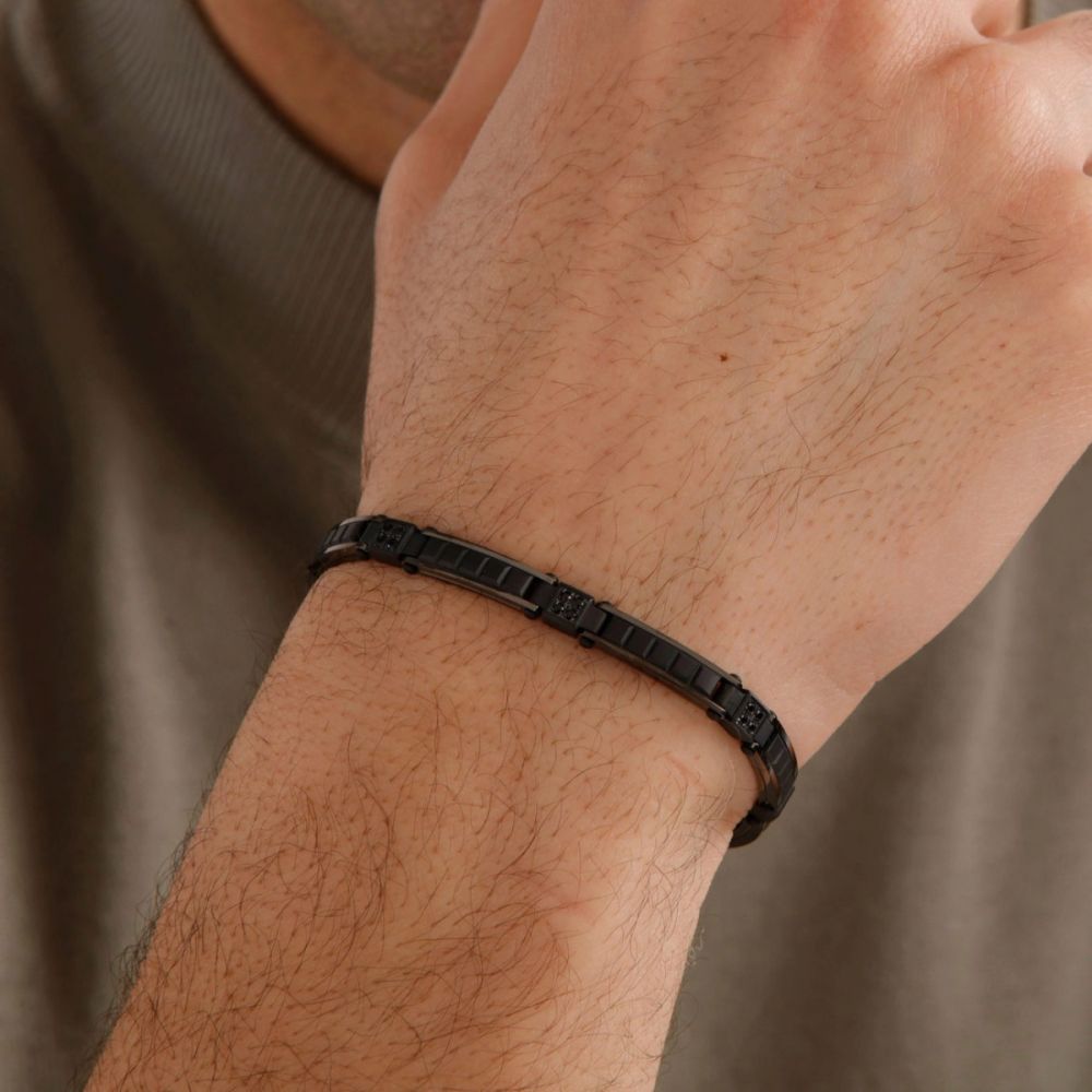 Brosway Bracciale Uomo Acciaio Nero e Zirconi Backliner