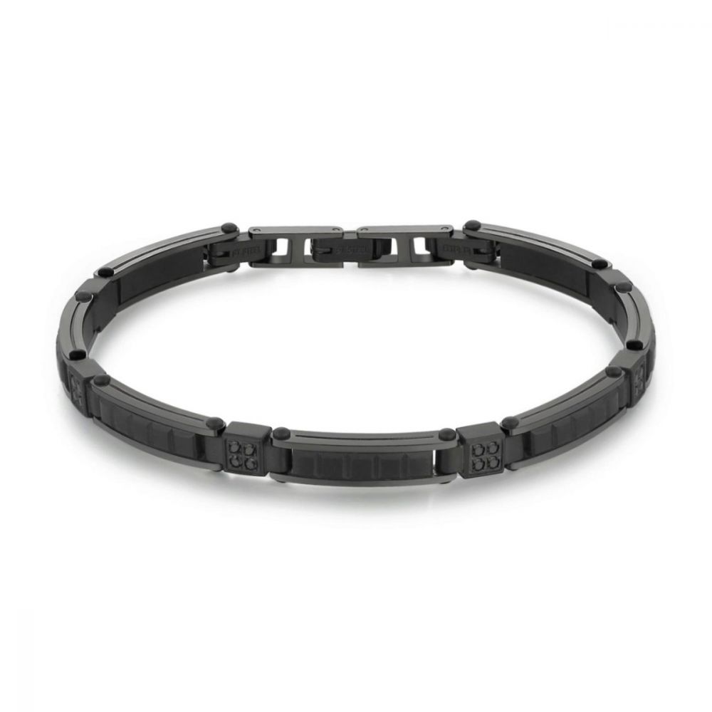 Brosway Bracciale Uomo Acciaio Nero e Zirconi Backliner