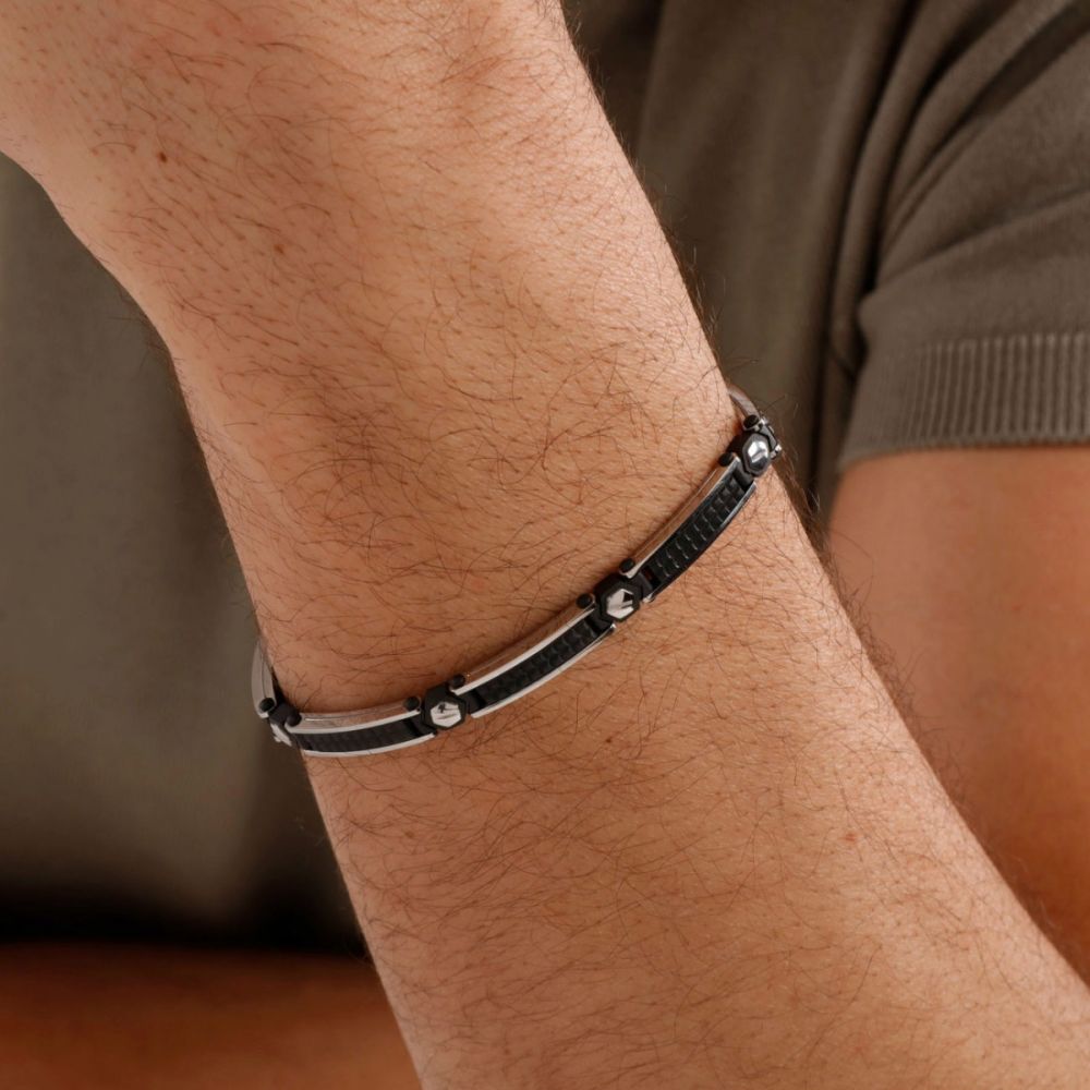 Brosway Bracciale Uomo Acciaio Nero Lucido e Satinato Backliner