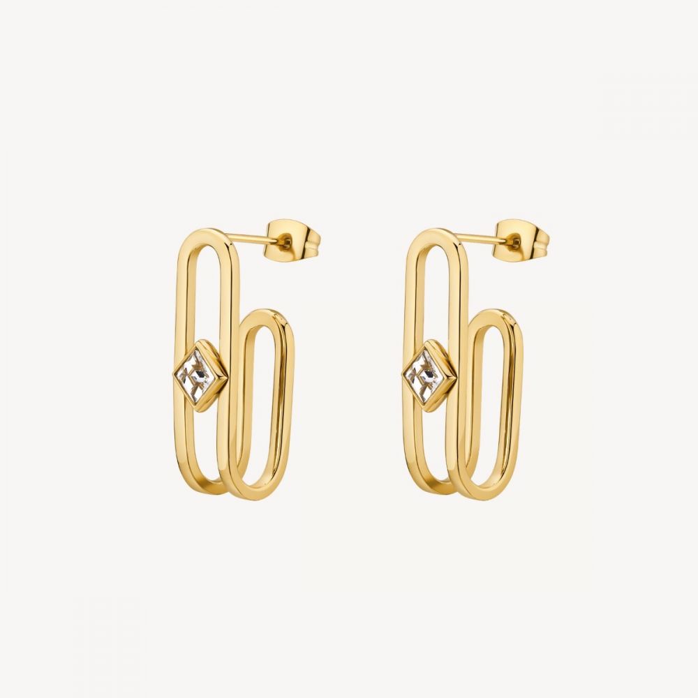 Brosway Orecchini Lobo Donna Acciaio Gold e Cristallo Emphasis