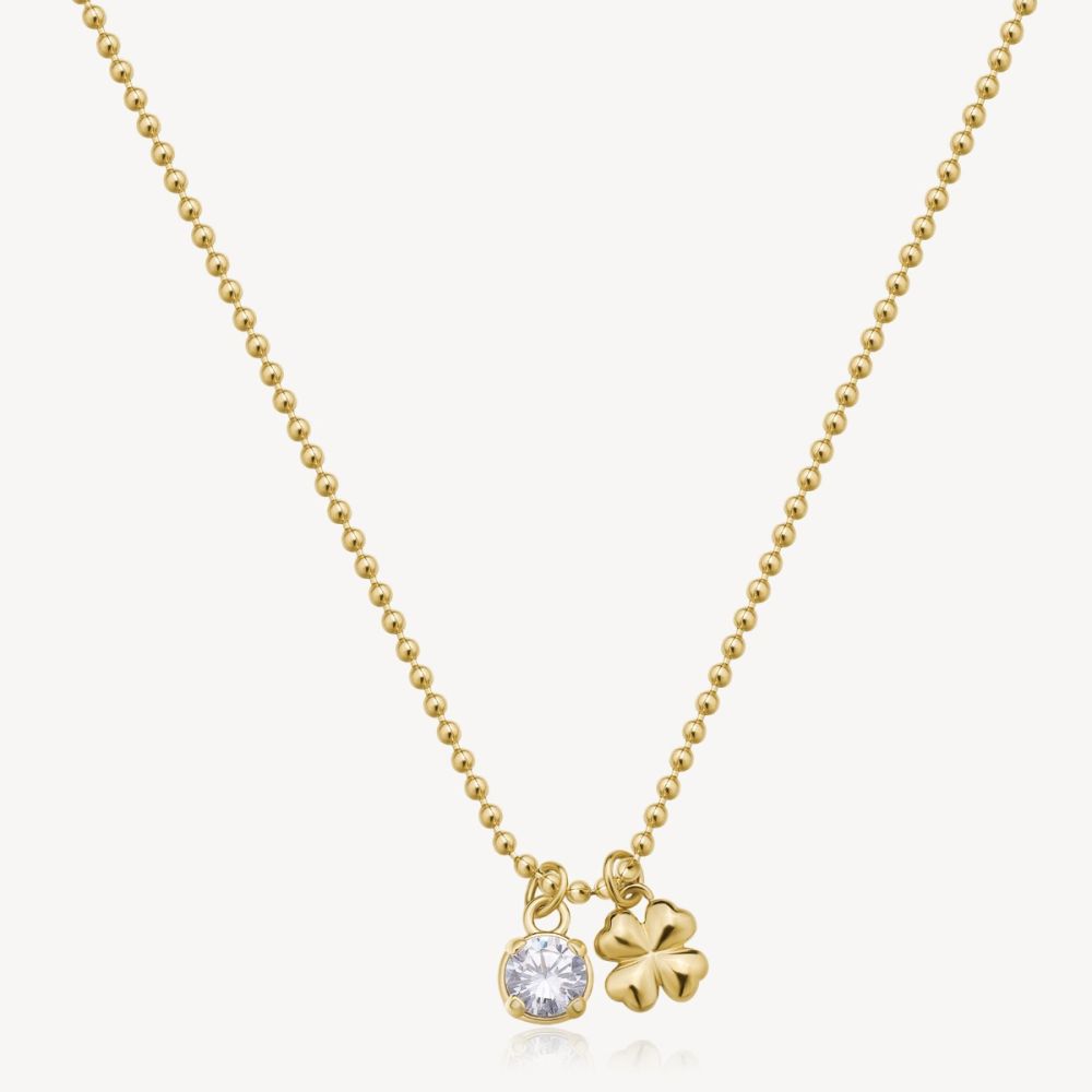 Brosway Collana Acciaio Gold Zircone e Quadrifoglio Desideri
