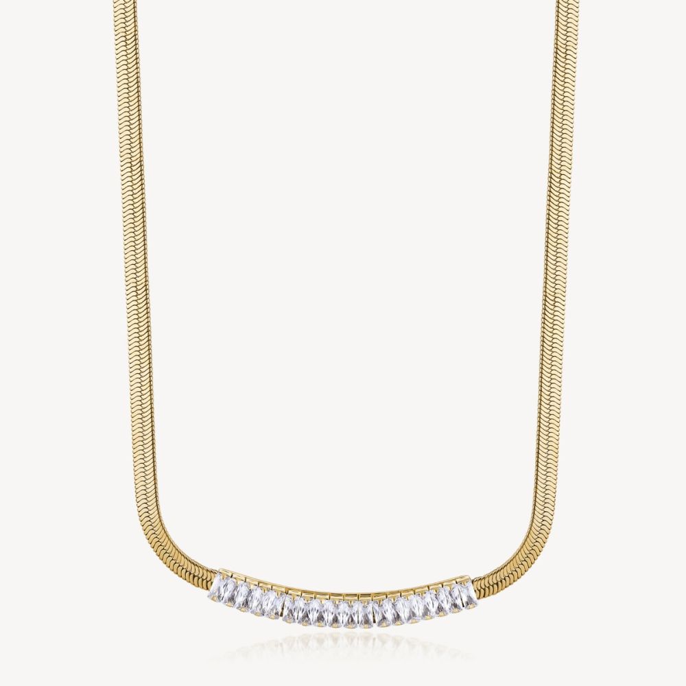 Brosway Collana Snake Acciaio Gold e Cristalli Desideri