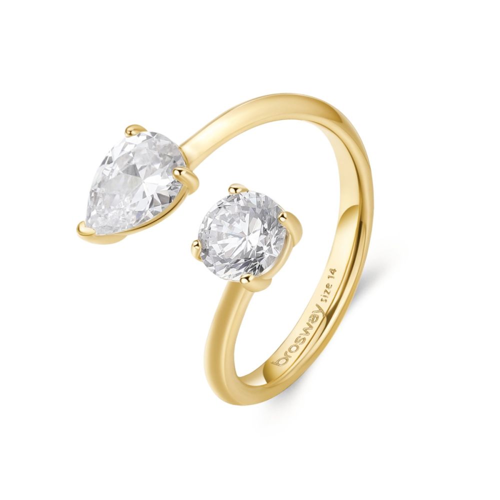 Brosway Anello Regolabile Acciaio Gold e Cristalli Affinity