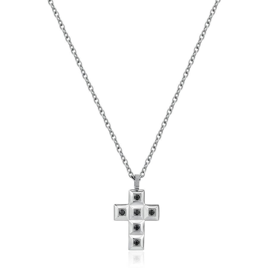Brosway Collana Acciaio Croce Zirconi Neri Forge