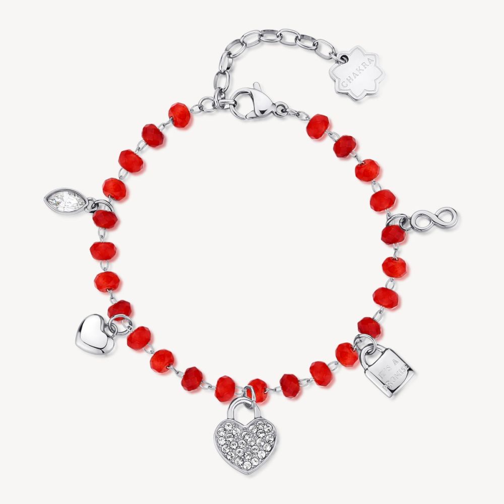 Brosway Bracciale Acciaio Calcedonio Rosso e Cuore Chakra