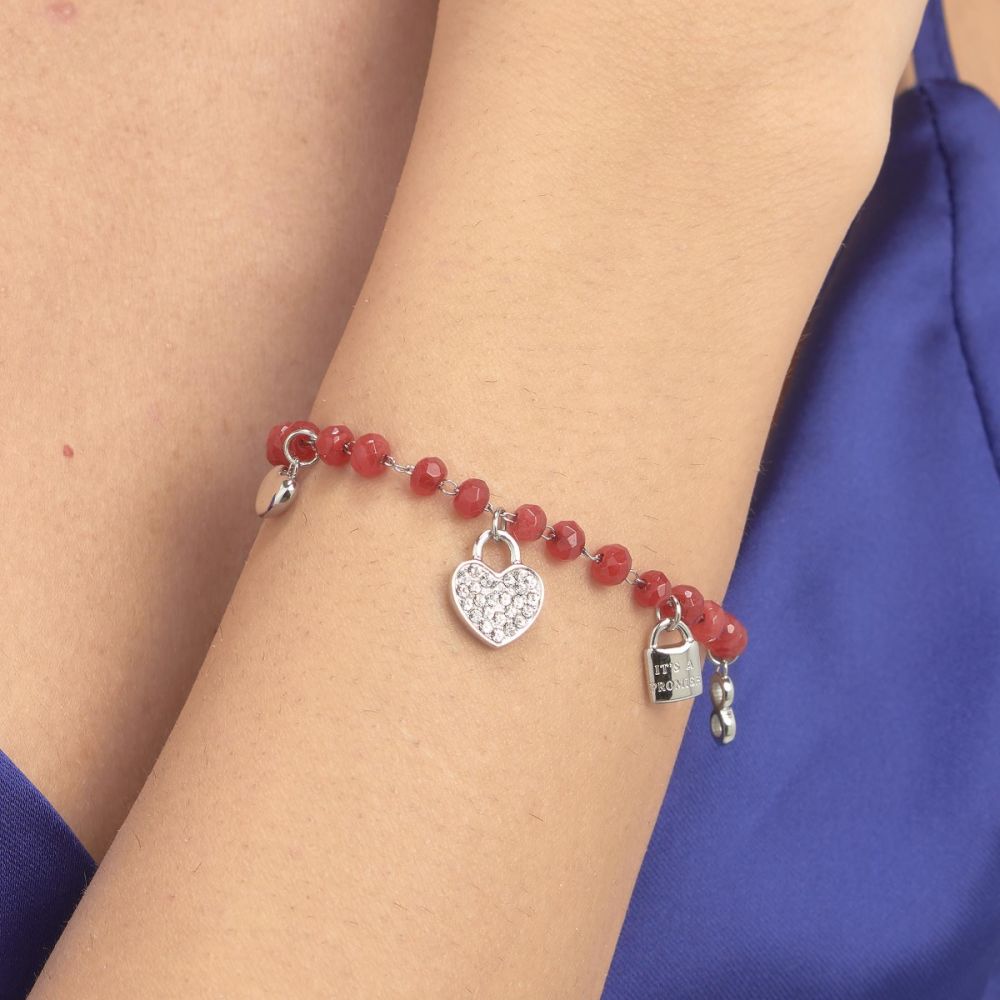 Brosway Bracciale Acciaio Calcedonio Rosso e Cuore Chakra