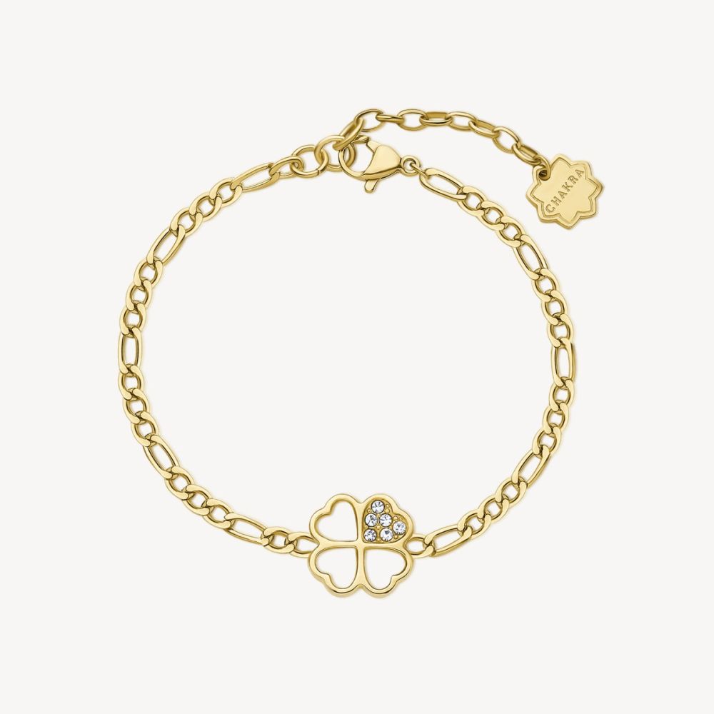 Brosway Bracciale Acciaio Gold Quadrifoglio e Cristalli Chakra