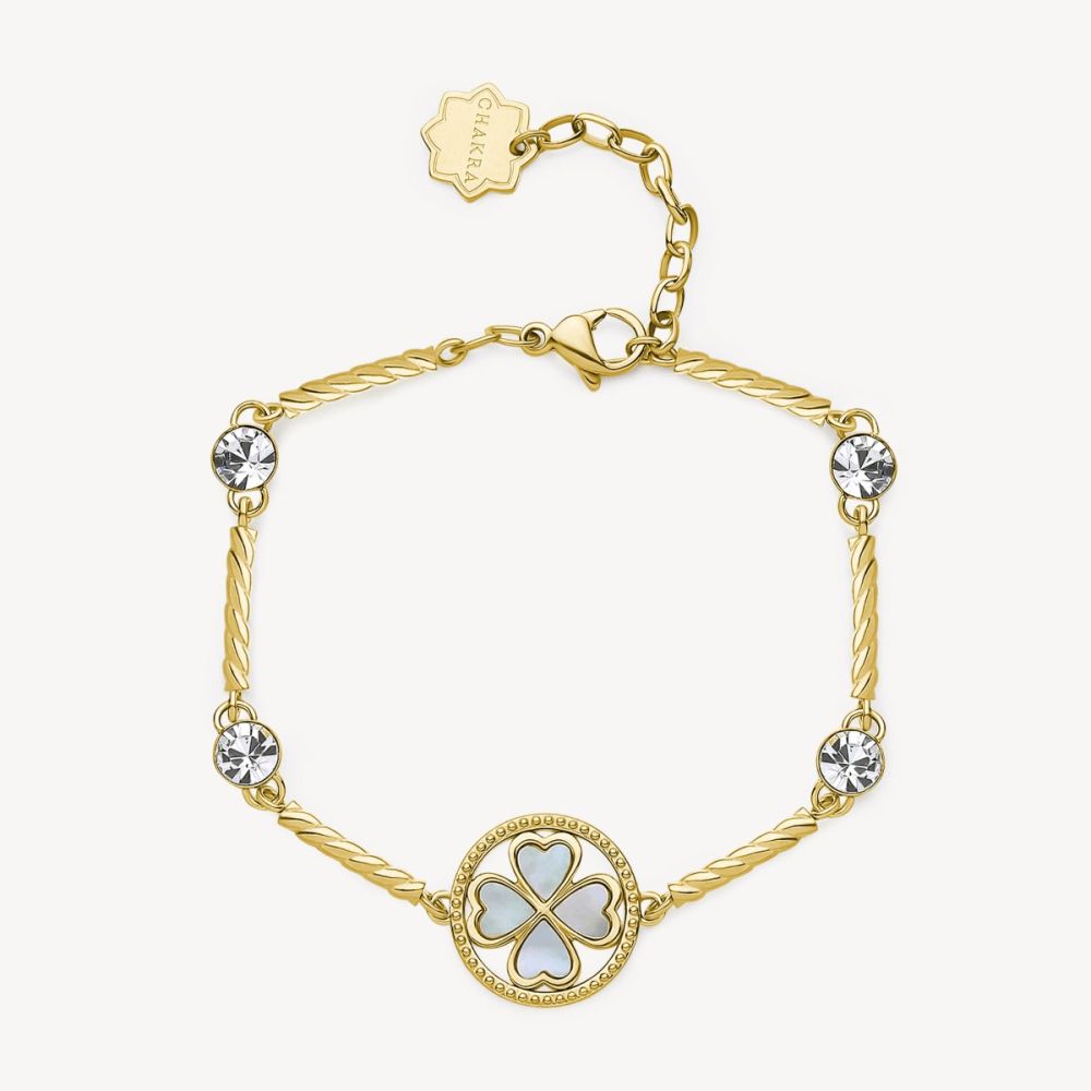 Brosway Bracciale  Acciaio Gold Quadrifoglio e Cristalli Chakra