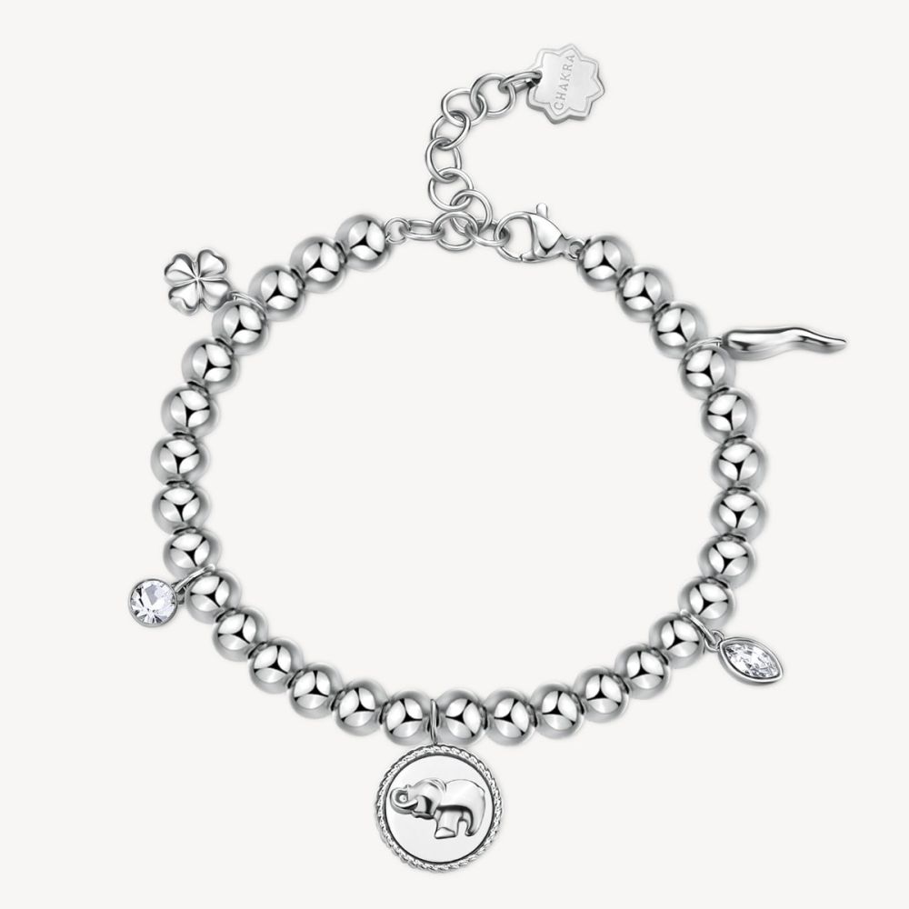 Brosway Bracciale Sfere Acciaio Elefante e Cristalli Chakra