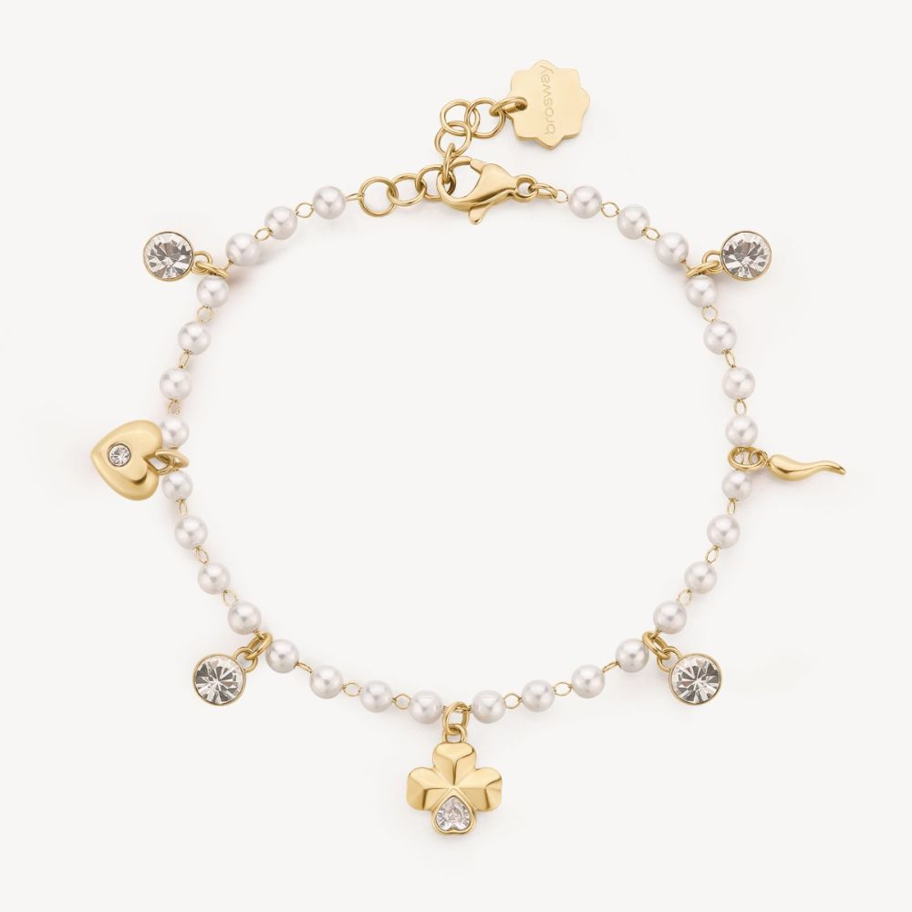 Brosway Bracciale Acciaio Gold Perle e Charm Chakra