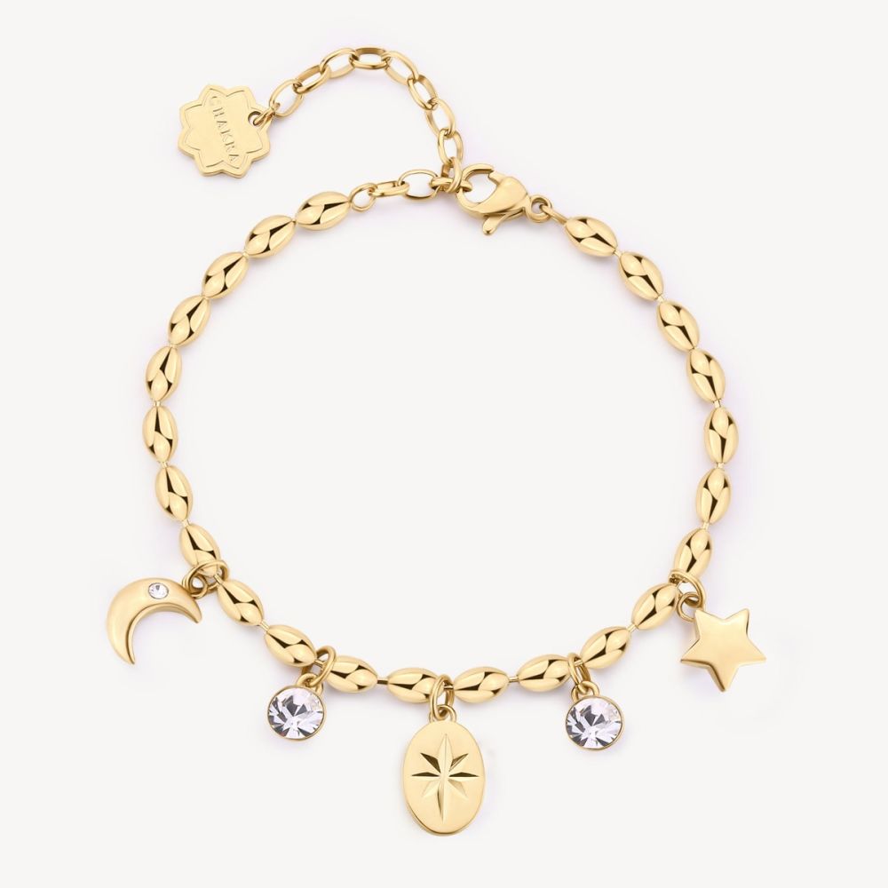 Brosway Bracciale Acciaio Gold Luna Stella e Cristalli Chakra