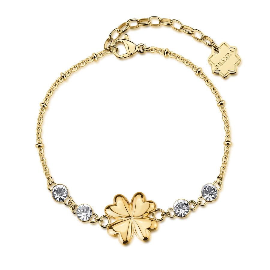 Brosway Bracciale Acciaio Gold Quadrifoglio e Cristalli Chakra