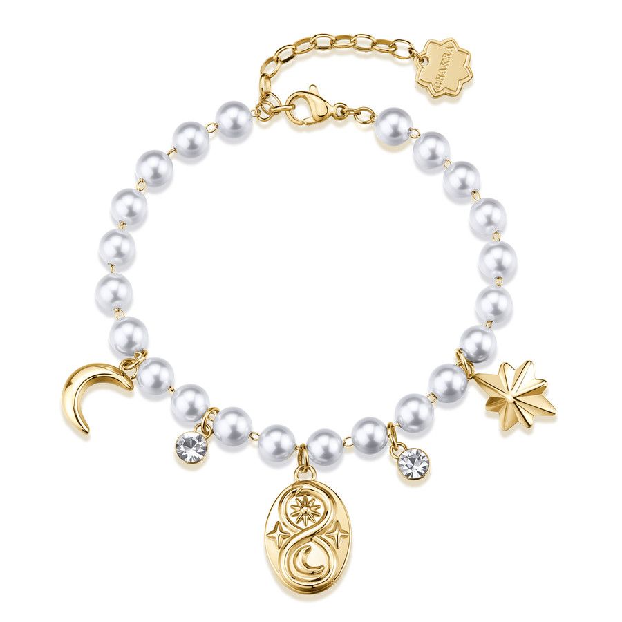 Brosway Bracciale Acciaio Gold Luna Perle e Cristalli Chakra