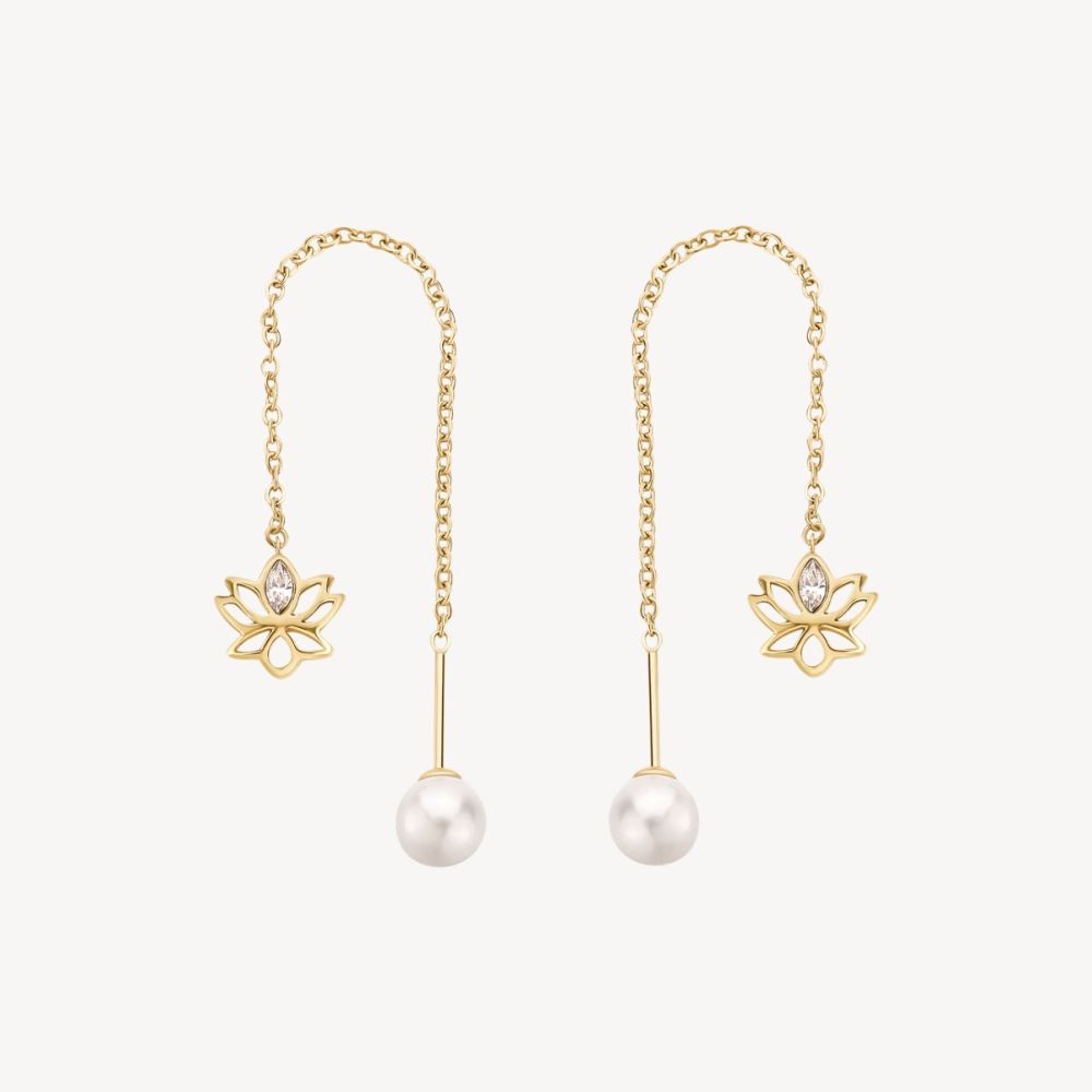 Brosway Orecchini Acciaio Gold Fiore Di Loto e Perla Chakra