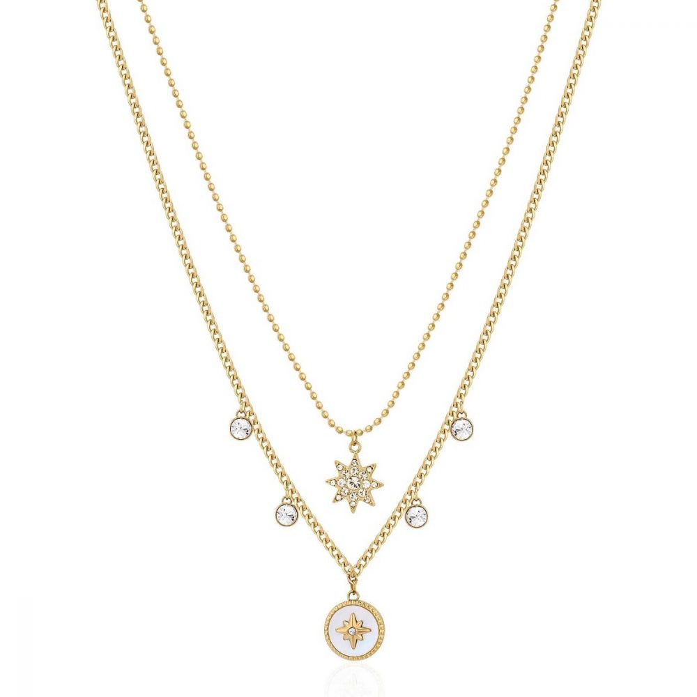 Brosway Collana 2 Fili Donna Acciaio Gold Stella e Cristalli Chakra