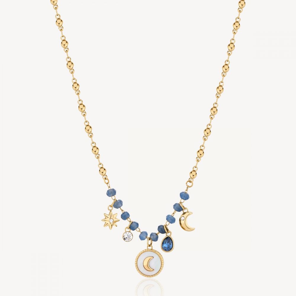 Brosway Colla Donna Acciaio Gold Calcedonio Azzurro e Luna Chakra