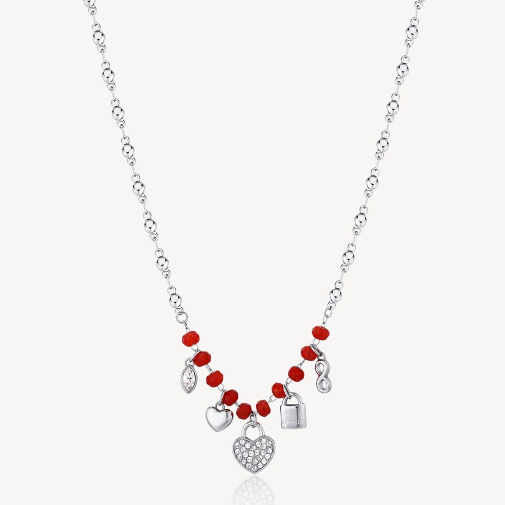 Brosway Collana Acciaio Calcedonio Rosso Cuore Chakra