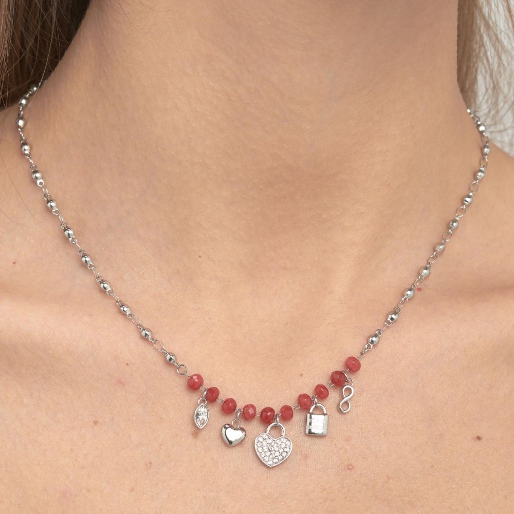 Brosway Collana Acciaio Calcedonio Rosso Cuore Chakra