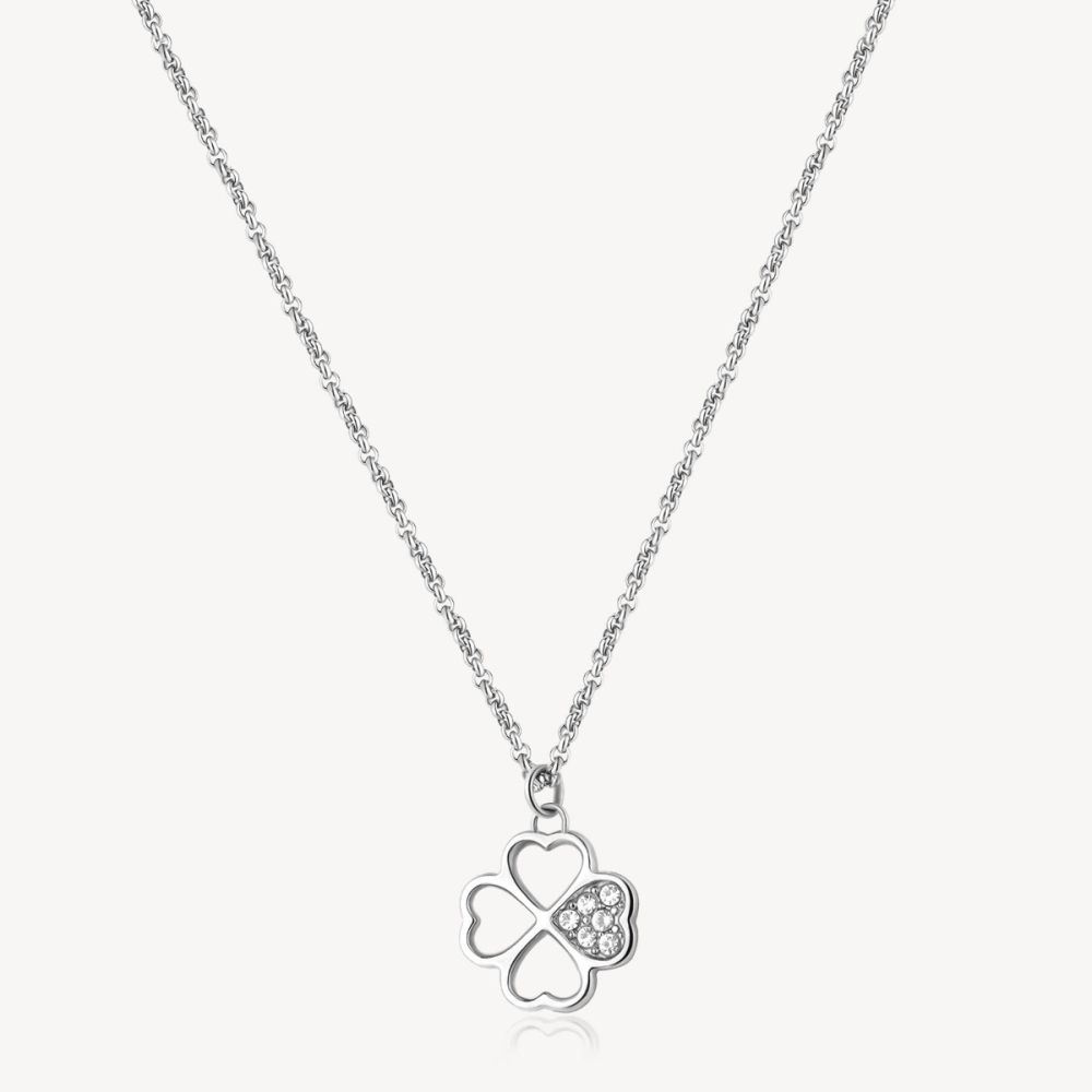 Brosway Collana Acciaio Quadrifoglio e Zirconi Chakra