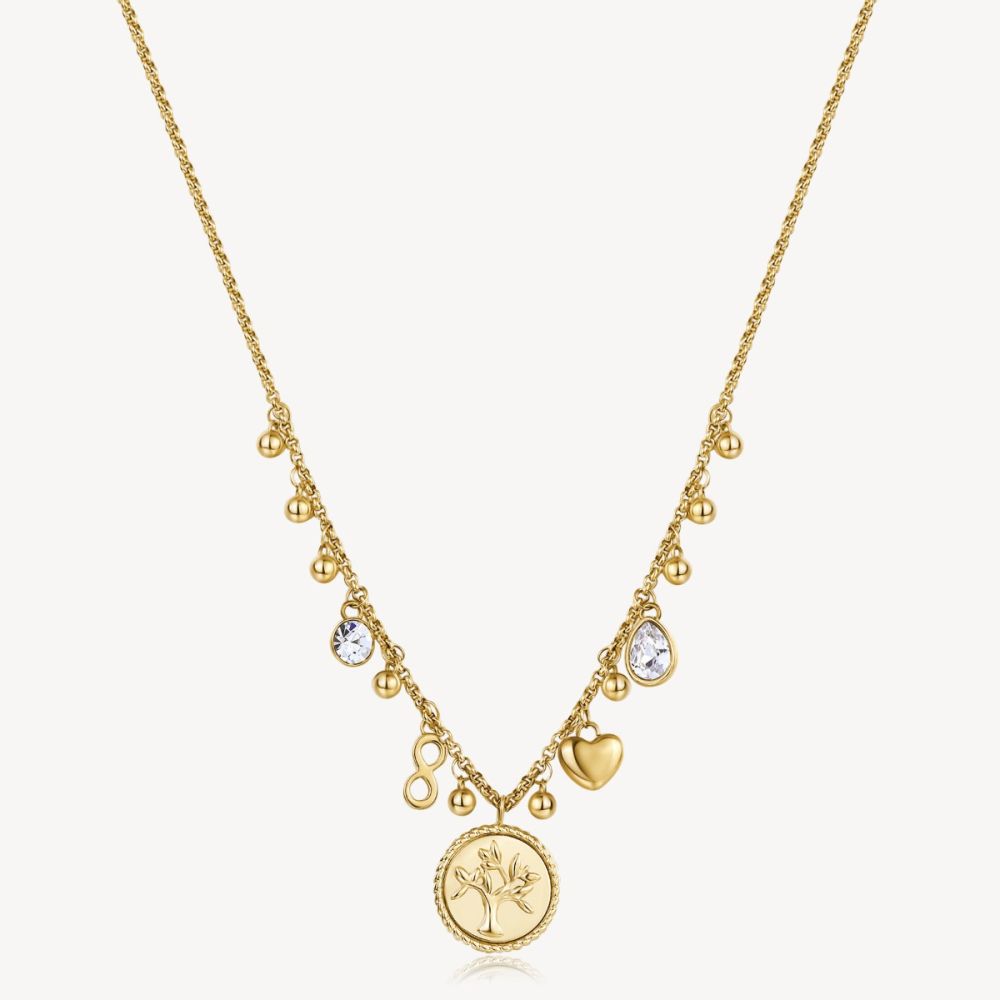 Brosway Collana Acciaio Gold Multicharm e Cristalli Chakra