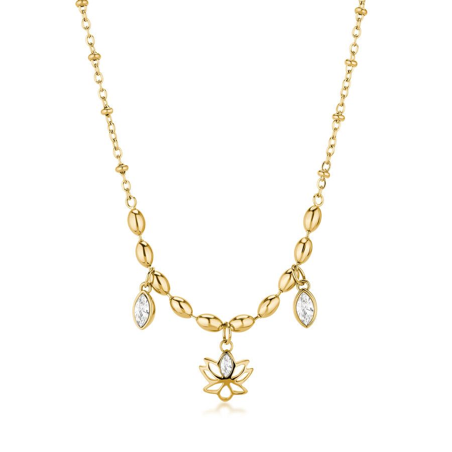 Brosway Collana Acciaio Gold Fiore di Loto e Cristalli Chakra