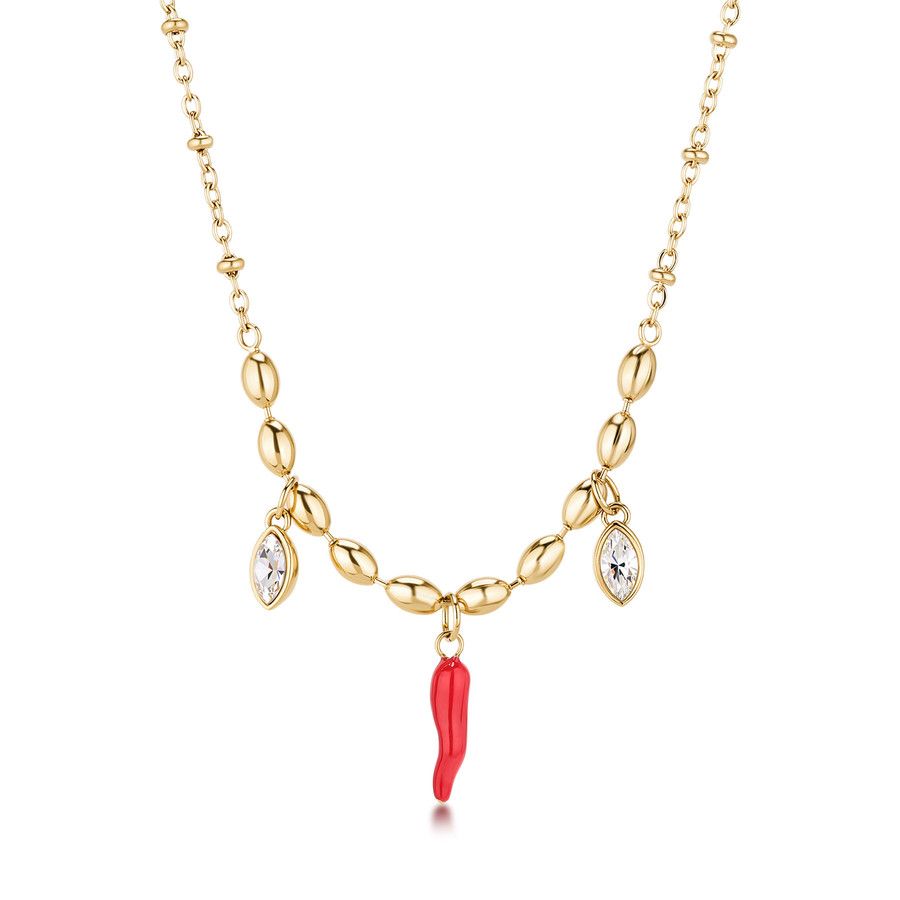 Brosway Collana Acciaio Gold Cornetto e Cristalli Chakra