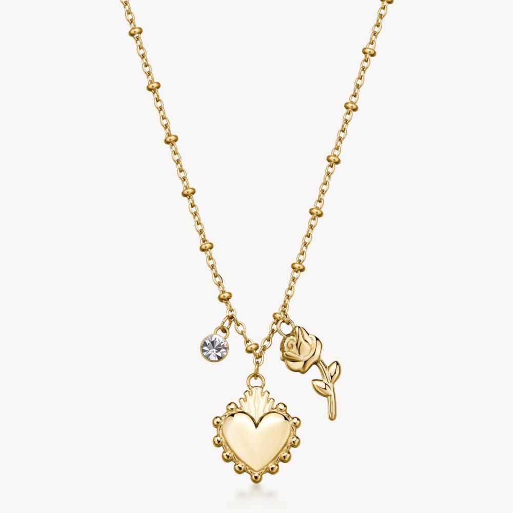 Brosway Collana Acciaio Gold Cuore e Rosa Chakra