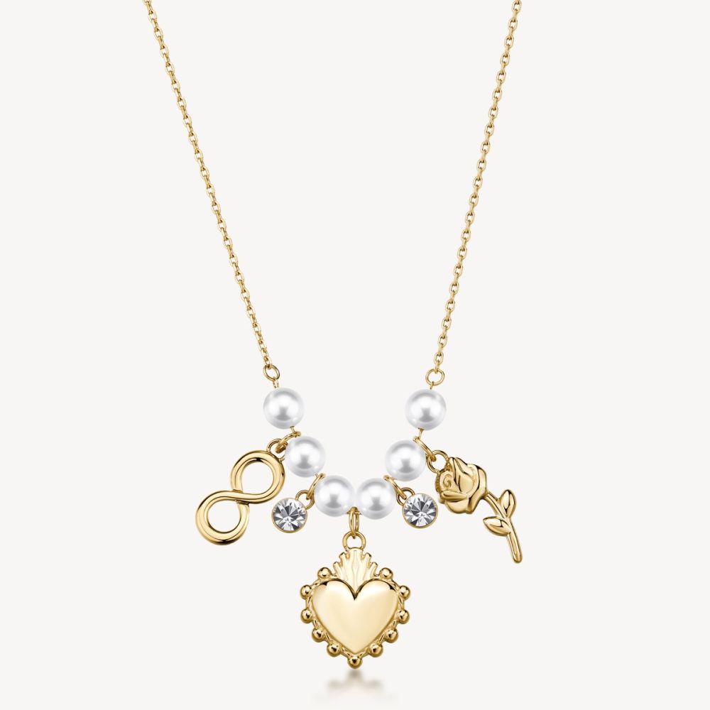 Brosway Collana Acciaio Gold Perle e Charm Chakra