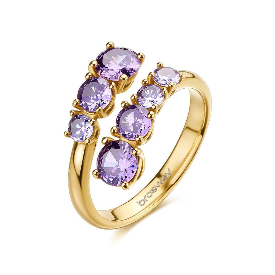 Brosway Anello Contrarie Acciaio Gold Cristalli Ametista Dreaming