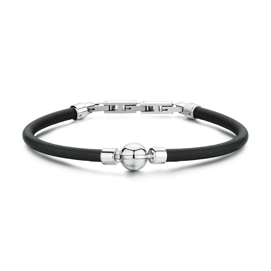 Brosway Bracciale Pelle Nera e Sfera Acciaio Origin