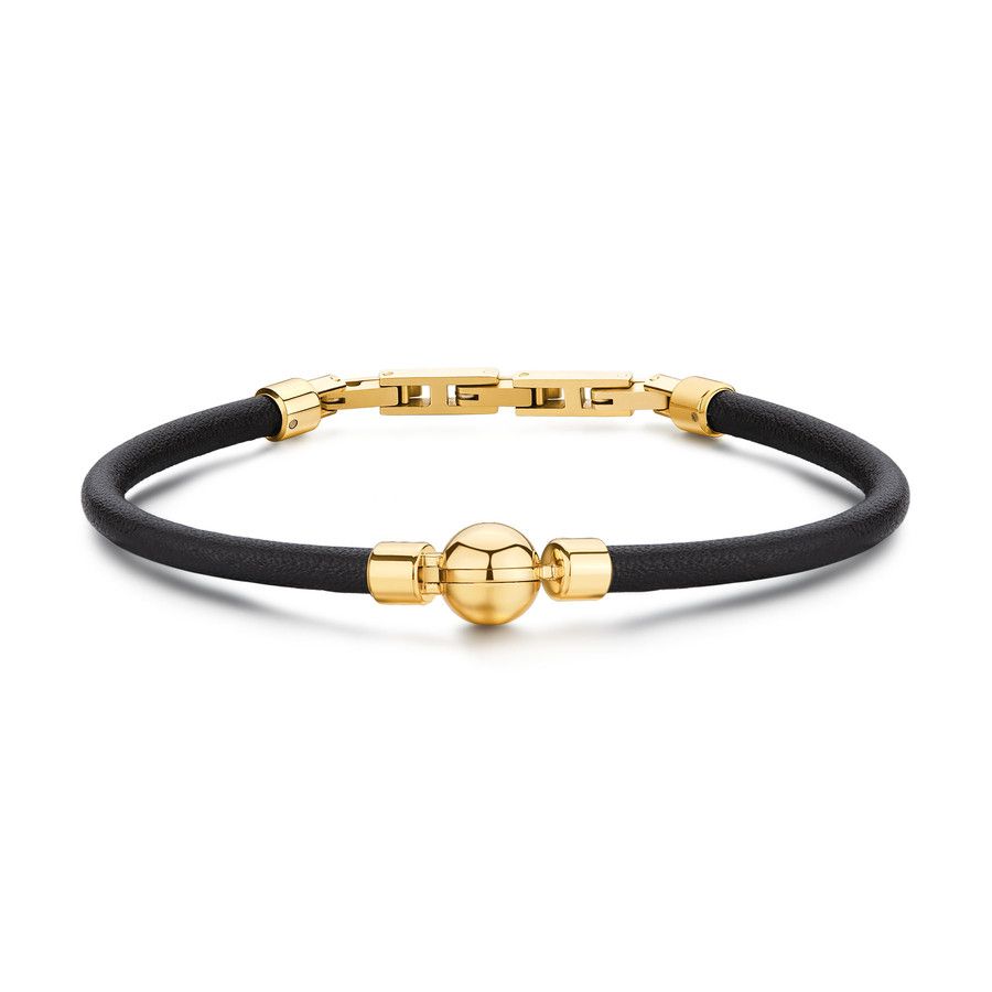 Brosway Bracciale Pelle Nera e Sfera Acciaio Gold Origin