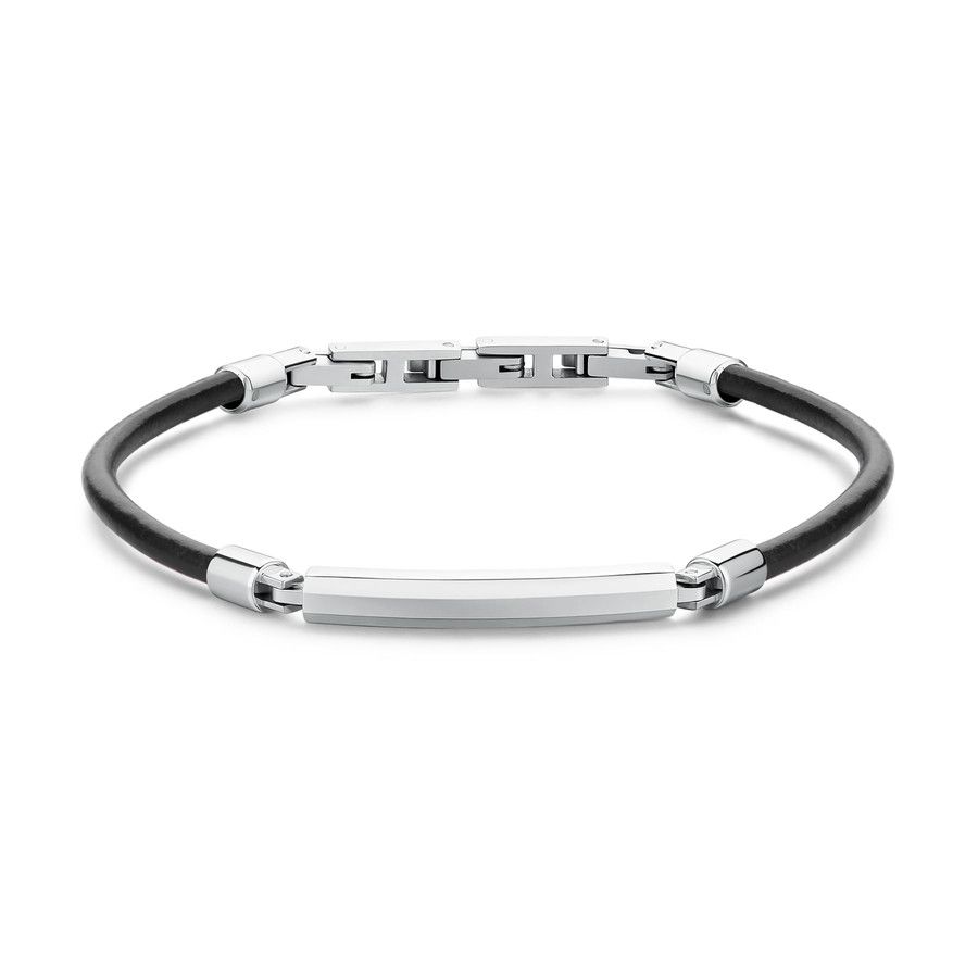 Brosway Bracciale Pelle Nera e Piastra Acciaio Origin