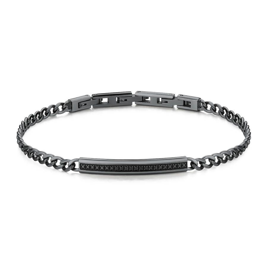 Brosway Bracciale Uomo Acciaio Pvd Gun Zirconi Neri